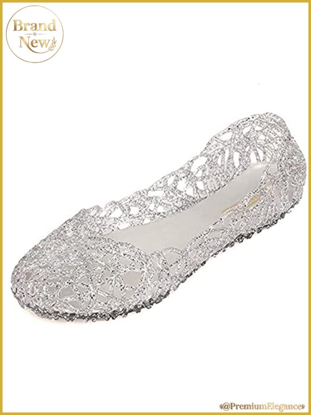 Women's Jelly Flat Sandals Slip On Hollow Out Ballet PVC Sequins